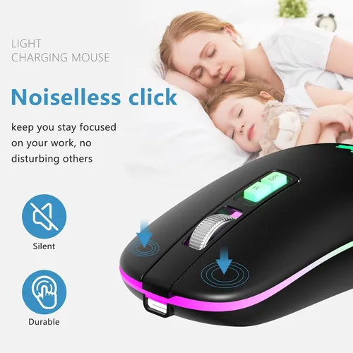 Vista 12 de besky Ratón recargable inalámbrico, mouse portátil silencioso para A-Negro