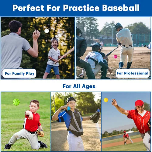 Vista 4 de Coopay Paquete de 12/50/100 pelotas de práctica de béisbol, bolas de entrenamiento de plástico, bolas de sóftbol huecas ligeras con una bolsa