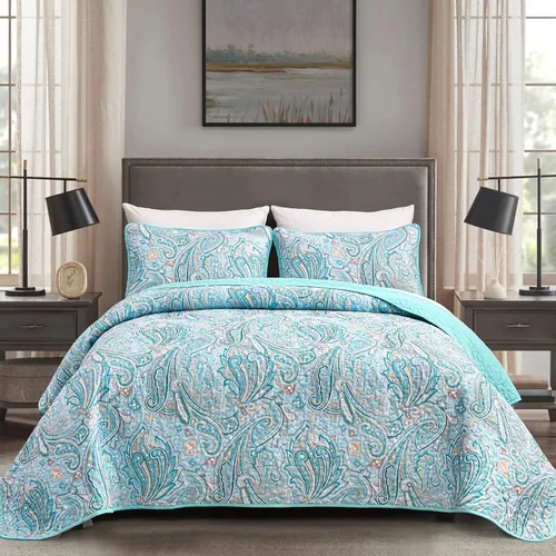 Vista 12 de DJY Juego de edredón de paisley azul marino King, juego de colcha y cubrecama boho de 3 piezas, ropa de cama de microfibra suave y ligera