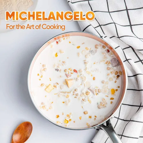 Vista 7 de MICHELANGELO Juego de cacerola de 1 cuarto + 2 cuartos de galón con tapa, sartén de cobre ultra antiadherente con tapa, olla pequeña con tapa