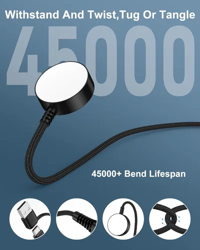 Vista 2 de Cargador de reloj Samsung Galaxy, [puerto dual USB A/C] Cargador inalámbrico magnético de 3.3 pies, cable de carga rápida compatible con Galaxy