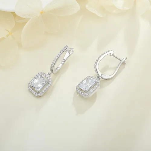 Vista 4 de Wisbal Women's Solitaire Dangle Drop Earrings 925 Sterling Silver Pure Square Huggie Earrings Hoop Dangle Drop Earrings Jewelry Gift