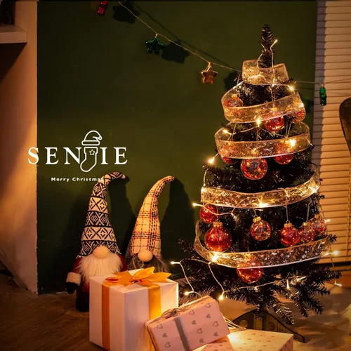 Vista 9 de Mini decoración de mesa de árbol de Navidad artificial negro de 3 pies