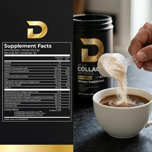 Vista 8 de D Collagen Store Doctor-Formulated Multi Collagen Peptides Powder for Skin, Hair, Nails & Gut Support, Unflavored, 20g Per Serving – 30 Servings