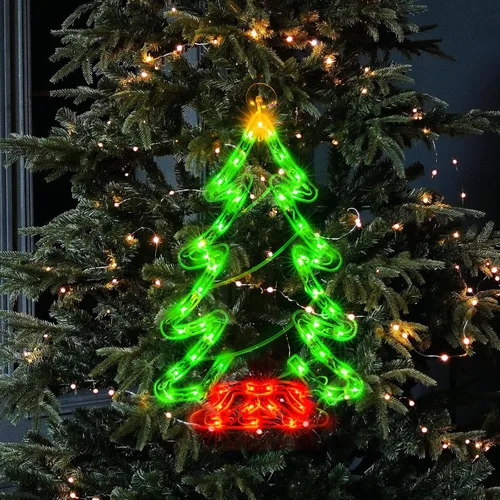 Vista 2 de Luces de silueta de ventana de Navidad, árbol de Navidad iluminado, decoraciones de doble cara con 50 luces incandescentes, para decoración
