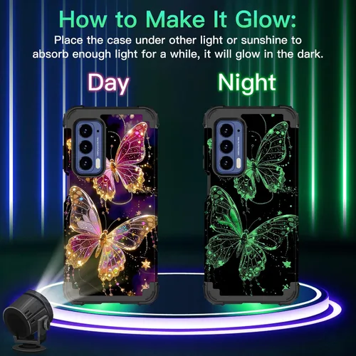 Vista 2 de LONTECT Funda para Moto Edge 2021, Moto Edge 5G UW, funda floral a prueba de golpes, 3 en 1, híbrida resistente, resistente, funda protectora