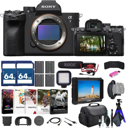 Sony Cámara sin espejo a7 IV ILCE-7M4/B, monitor 4K, VideoMic, 2 tarjetas de memoria de 64 GB, bolsa, 3 baterías compatibles con NP-FZ100, lector de