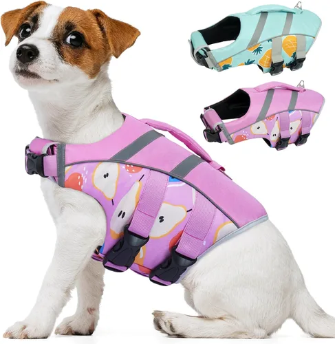 Vista 25 de Kuoser Chaleco salvavidas para perros con rayas reflectantes, chaleco ajustable de alta visibilidad, salvavidas Ripstop, preservador de mascotas