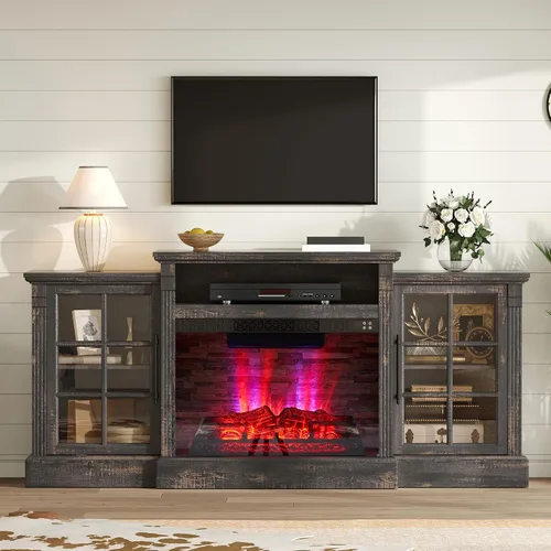 Vista 7 de AMERLIFE Soporte de TV con chimenea de 70 pulgadas para televisores de Negro