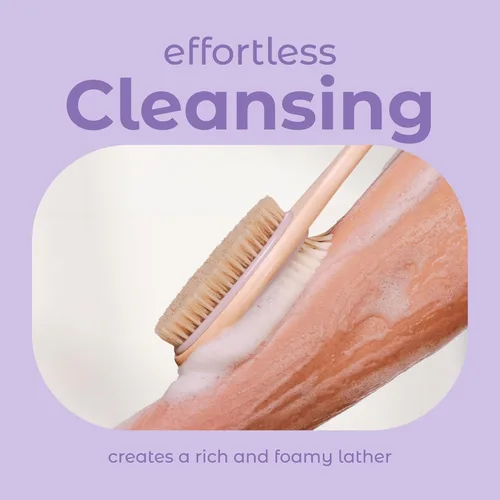 Vista 4 de MainBasics Exfoliador de Espalda para Ducha – Cepillo de Mango Largo de Doble Cara para Lavado Corporal y Exfoliación con Cerdas Exfoliantes