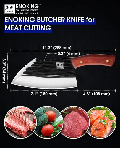 Vista 3 de ENOKING Cuchillo de carnicero de 7.1 pulgadas, cuchillo de carne vikingo para cortar carne, cuchillos de chef japoneses para el hogar, cocina