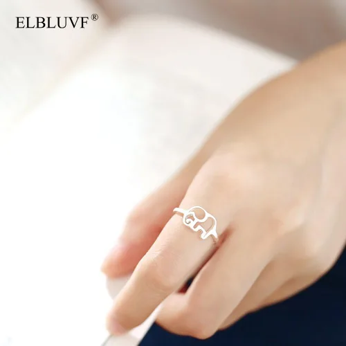 Vista 4 de Anillo de plata de ley 925 con elefante y animal de la suerte, regalo de dama de honor