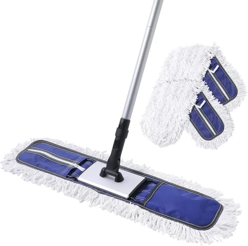 CLEANHOME Trapeador de polvo comercial de 24 pulgadas para limpieza de suelos, trapeador de piso resistente con mango largo extensible de 59