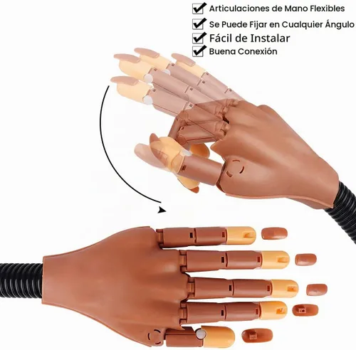 Vista 2 de Mano de práctica para uñas acrílicas, kit de manos manicanas falsas flexibles para práctica de entrenamiento de uñas, mano de maniquí de uñas