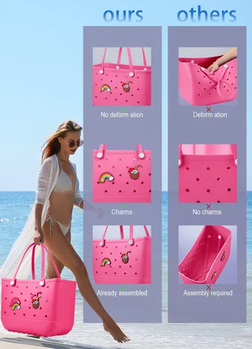 Vista 4 de Bolsa de playa de goma, impermeable, bolsa de viaje para mujer, lavable, bolsa de mano para deportes, playa, mercado, piscina