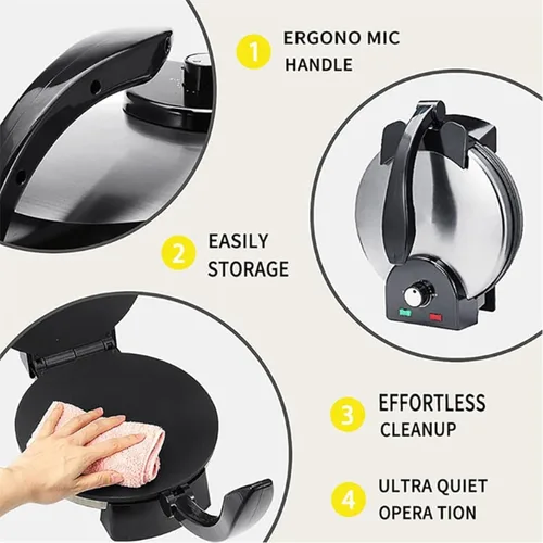 Vista 6 de Máquina de crepas de mesa, máquina eléctrica para panqueques, placa antiadherente de calefacción de doble cara de 12 pulgadas, temperatura ajustable