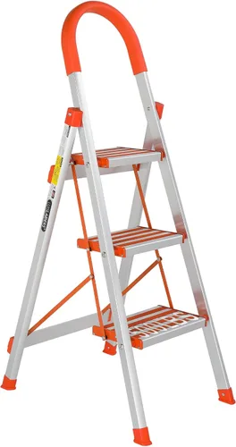 Vista 9 de LUISLADDERS Escalera de 2 escalones de aluminio. Taburete plegable ligero y portátil para el hogar y la cocina, escalera resistente de 500 libras