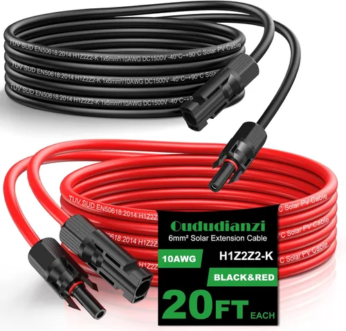 Vista 13 de Oududianzi Cable de extensión solar de 10 pies, cable solar de 10 AWG, cable fotovoltaico de cobre estañado de calibre 10, cables y conectores