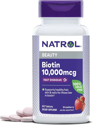 Natrol Biotin 10,000 mcg, suplemento de disolución 4 veces más rápida para cabello, piel y uñas saludables para aquellos con bajo nivel de biotina,