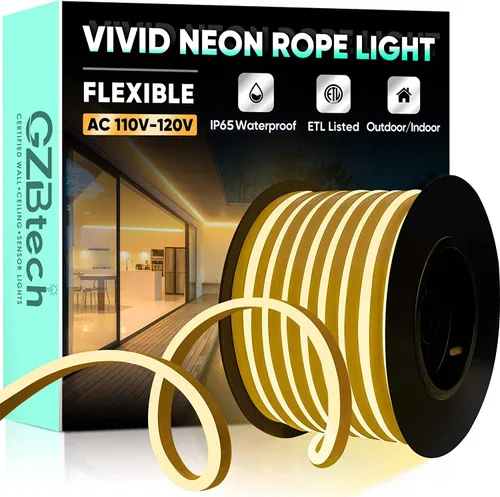 Vista 28 de GZBtech Tira de luces LED flexibles de neón de 16.4 pies, tira de luz impermeable CA de 110-120 V, 120 LEDs/M, iluminación de neón conectable