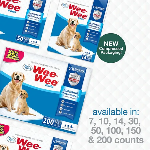 Vista 9 de Four Paws - Alfombrillas Wee-Wee de rendimiento superior sin olor para perros y cachorros, acolchadas a prueba de fugas para entrenamiento de orinal