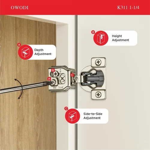 Vista 6 de Paquete de 6 bisagras de gabinete de cierre suave para puertas de marco frontal, bisagras ocultas superpuestas de 1-1/4 pulgadas, ajustable en 3