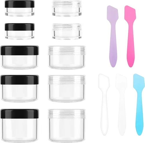 Vista 10 de Accmor 10 recipientes de viaje de maquillaje con tapas de 3/5/10/15/0.71 oz tarros de cosméticos con 5 mini espátulas para regalo (color blanco)