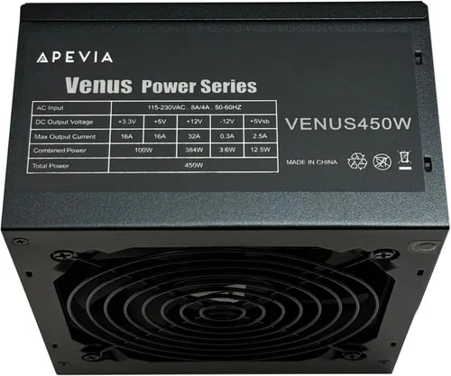 Vista 4 de APEVIA VENUS450W 450W ATX Power Supply with Auto-Thermally Controlled 120mm Fan, 115/230V Switch, All Protections