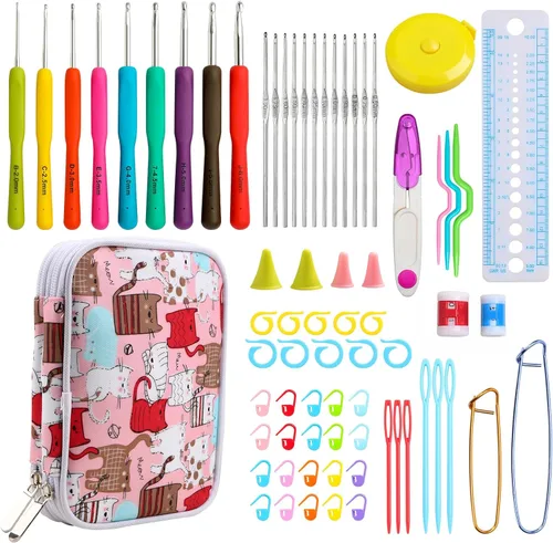 Vista 8 de KOKNIT Juego de ganchos de ganchillo con estuche de almacenamiento, agujas de ganchillo ergonómicas de agarre suave, hilo de aluminio de color liso