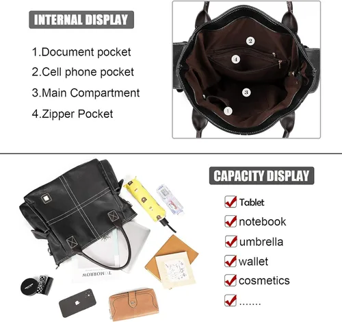 Vista 2 de Monederos Hobo grandes de 23 pulgadas para mujer con asa superior resistente, bolsos y bolsos de mano con correa ajustable de cuero