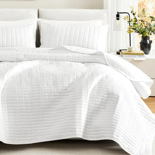 Vista 20 de Comfort Spaces Juego de edredón de tamaño King extragrande de color marfil de 120 x 118 pulgadas, colcha acolchada de verano de microfibra ligera