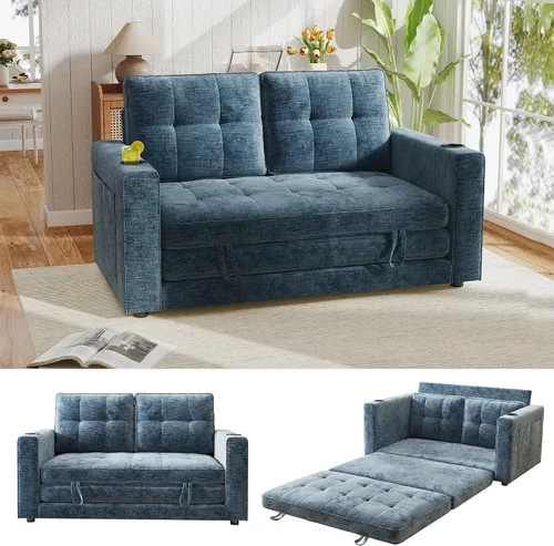 Vista 12 de Sofá Cama Convertible, Sofá Cama Loveseat Extraíble, Sofá Cama Plegable 2 en 1, Sofá de Piso para Espacios Pequeños, Cama de Piso Desplegable