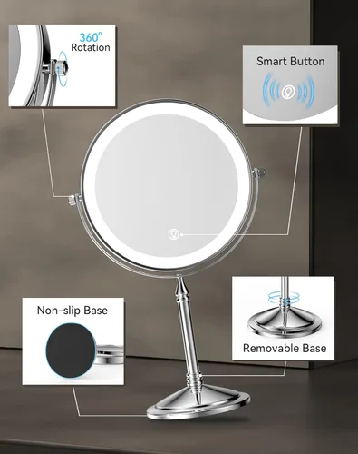 Vista 5 de DOWRY Espejo de maquillaje iluminado recargable de 4000 mAh, espejo de tocador de 20 aumentos, espejo giratorio de dos caras para mujeres, esposa