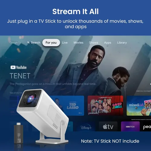 Vista 6 de WISHOLY - Mini Proyector Nativo 1080P, Proyector de Películas Portátil para Exteriores con WiFi y Bluetooth, Compatible con 4K, Smartphone, HDMI