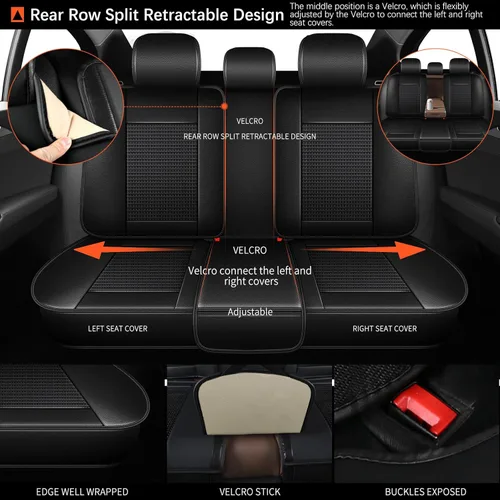 Fundas de asiento para Nissan Rogue 2009-2024 2025 2026: juego completo de 5 asientos de asiento de automóvil, funda de cuero de seda de hielo,