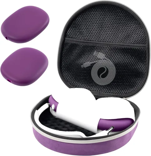 Vista 12 de ProCase Funda rígida para AirPods Max, funda de viaje para auriculares con funda de silicona para auriculares y bolsillo de malla, bolsa de Negro