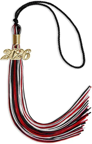 Vista 31 de Endea Graduation Borla mixta de triple color con gota de fecha dorada (negro/dorado/blanco, 2021)