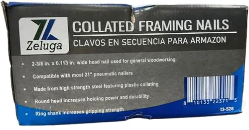 Vista 5 de Zeluga 13-528 21 grados 2-3/8 "x 113" Cabeza redonda Anillo Shank Tira de plástico Brillante Collated Framing Nails, 5000/Caja