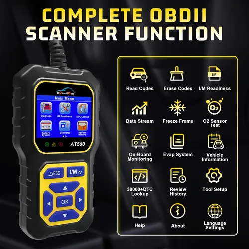 Vista 2 de Escáner AT500 OBD2 para diagnóstico de automóvil, lector de código de luz de verificación del motor, preparación I/M, verificación SMOG automotriz