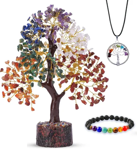 ABHISUBYA Árbol de la vida de los siete chakras para energía positiva - cristales de Feng Shui y piedras curativas, decoración de cristal, dinero