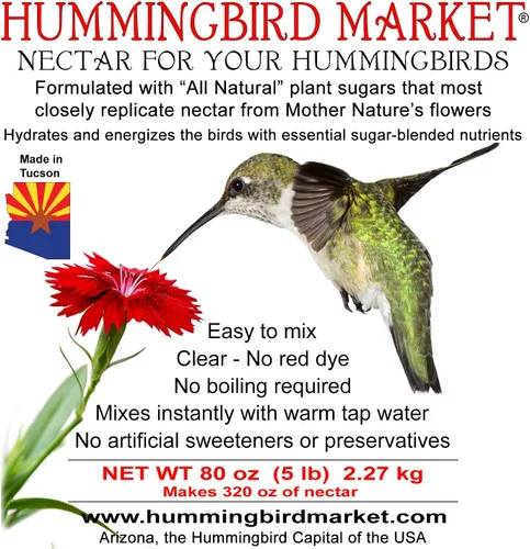 Hummingbird Market Néctar de colibrí - Polvo transparente con 3 azúcares hidratantes y energizantes, 5 libras