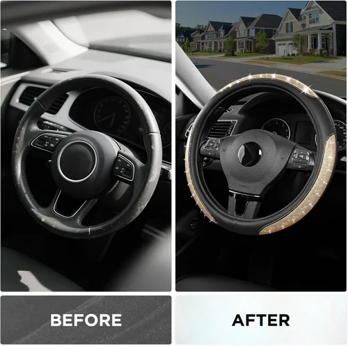 Vista 3 de Road Comforts Pixel Glitter - Funda para volante de cuero de 14.5 a 15 pulgadas, ajuste cómodo, agarre de cuero antideslizante, diseño elegante