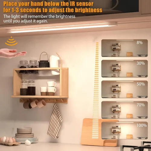 Vista 4 de MYPLUS Luces LED bajo gabinete de 16 pulgadas con sensor de movimiento manual, iluminación bajo mostrador 4000K blanco natural, regulable, Plug and