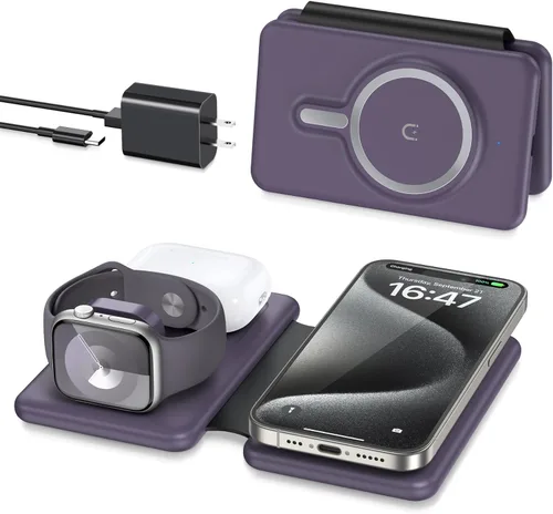 Vista 8 de Cargador inalámbrico para iPhone - Estación de carga 3 en 1 para dispositivos Apple para iPhone 17, 16, 15, 14, 13, 12 Pro Max Plus, almohadilla