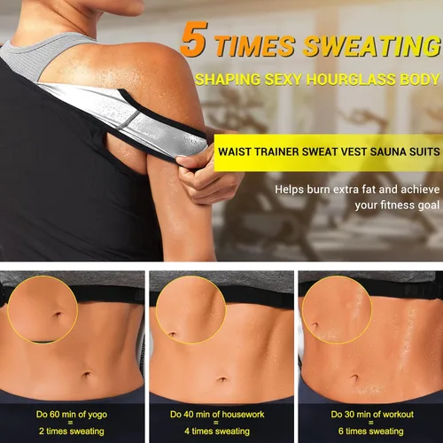 Vista 4 de TrainingGirl Chaleco de sudor para mujer, cinturón reductor de cintura, pérdida de peso, traje de sauna caliente, con cremallera, camiseta sin