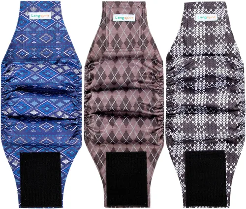 Vista 14 de Langsprit Bandas para el vientre masculino para perros (paquete de 3) – Envolturas de alta absorción para perros machos lavables – Pañales Negro