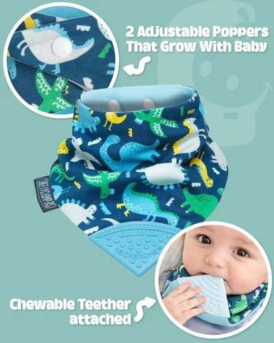 Vista 2 de Cheeky Chompers Neckerchew babero de dentición, babero estilo bandana 2 en 1 con mordedor de silicona de grado alimenticio