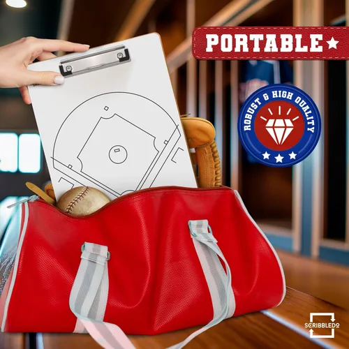 Vista 5 de Scribbledo Tabla de borrado en seco de béisbol para entrenadores de 15 x 9 pulgadas, de doble cara, alineación de béisbol, accesorios