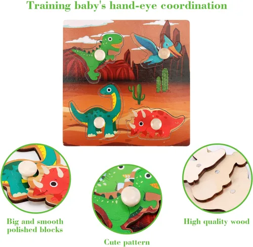 Vista 4 de Rompecabezas de clavijas de madera para niños pequeños de 1 a 3 años, juguete de rompecabezas de clavijas educativo preescolar para niños de 2 a 4