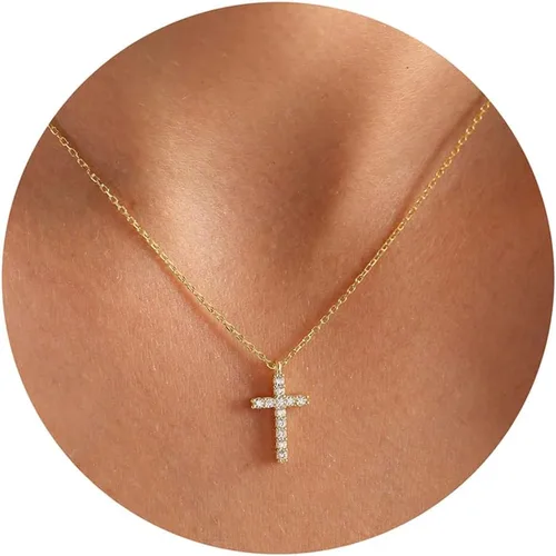 Fesciory Cross Necklace for Women, 14K Gold Plated Rhinestones Jewelry Gift Chapado en oro 15